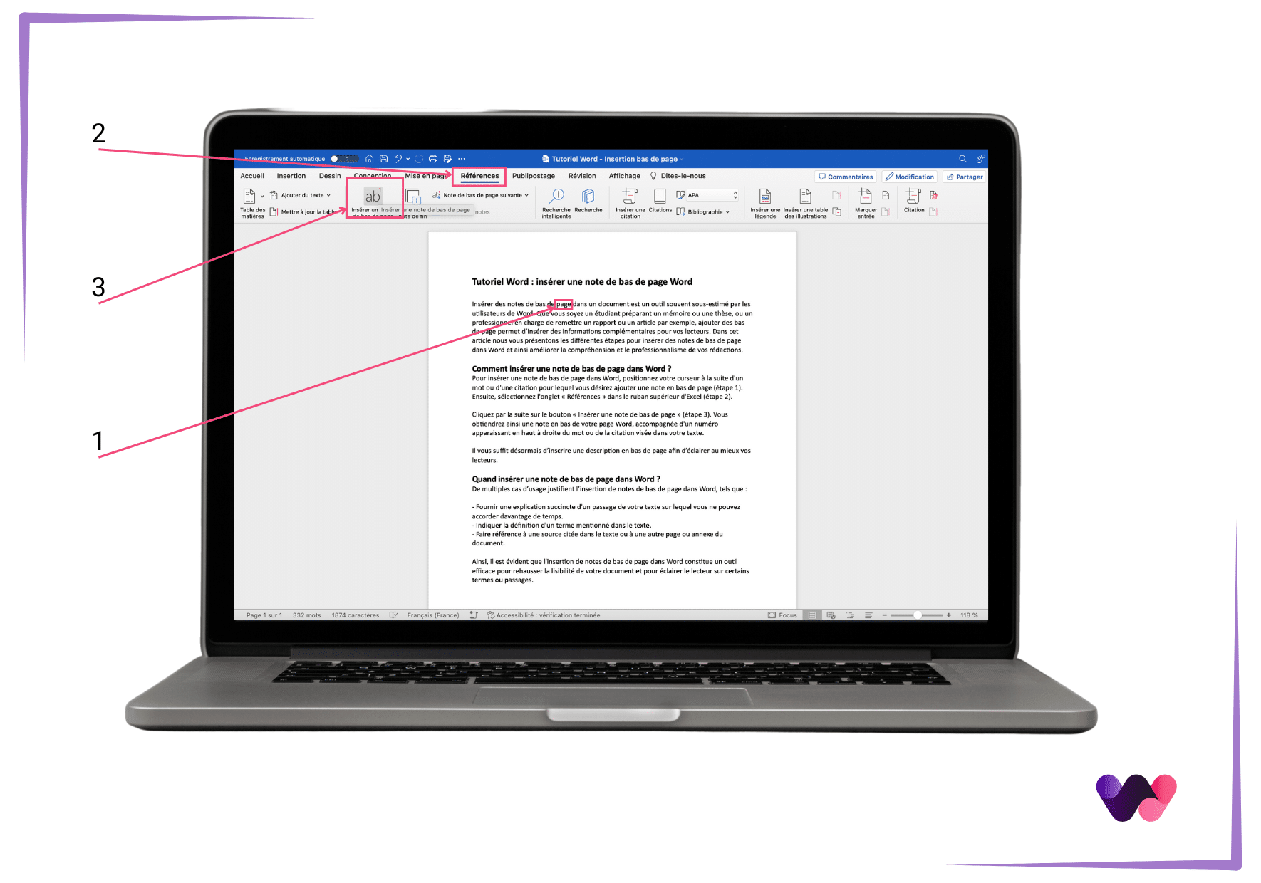 Insérer note de bas de page Word
