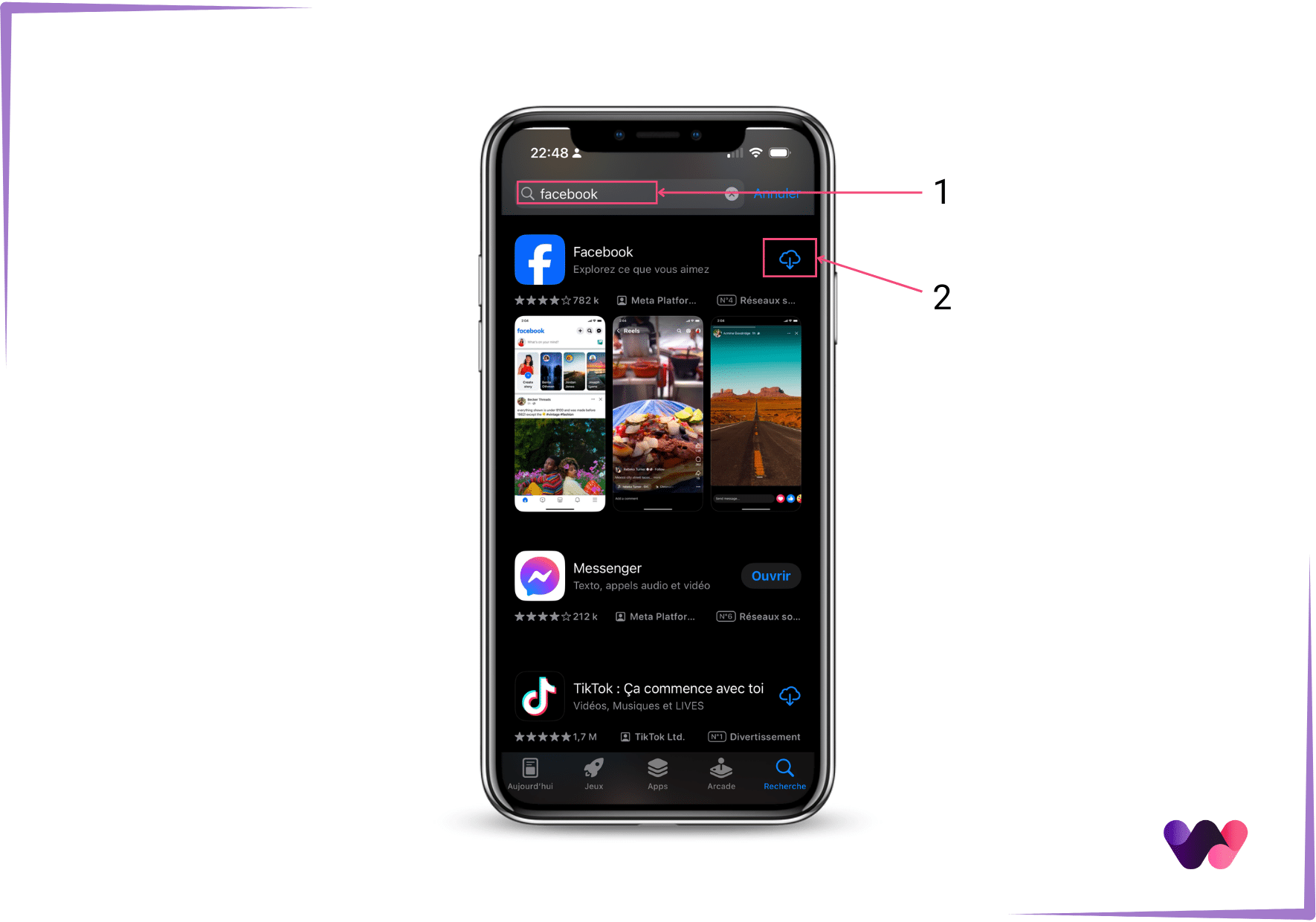 Installer application Facebook