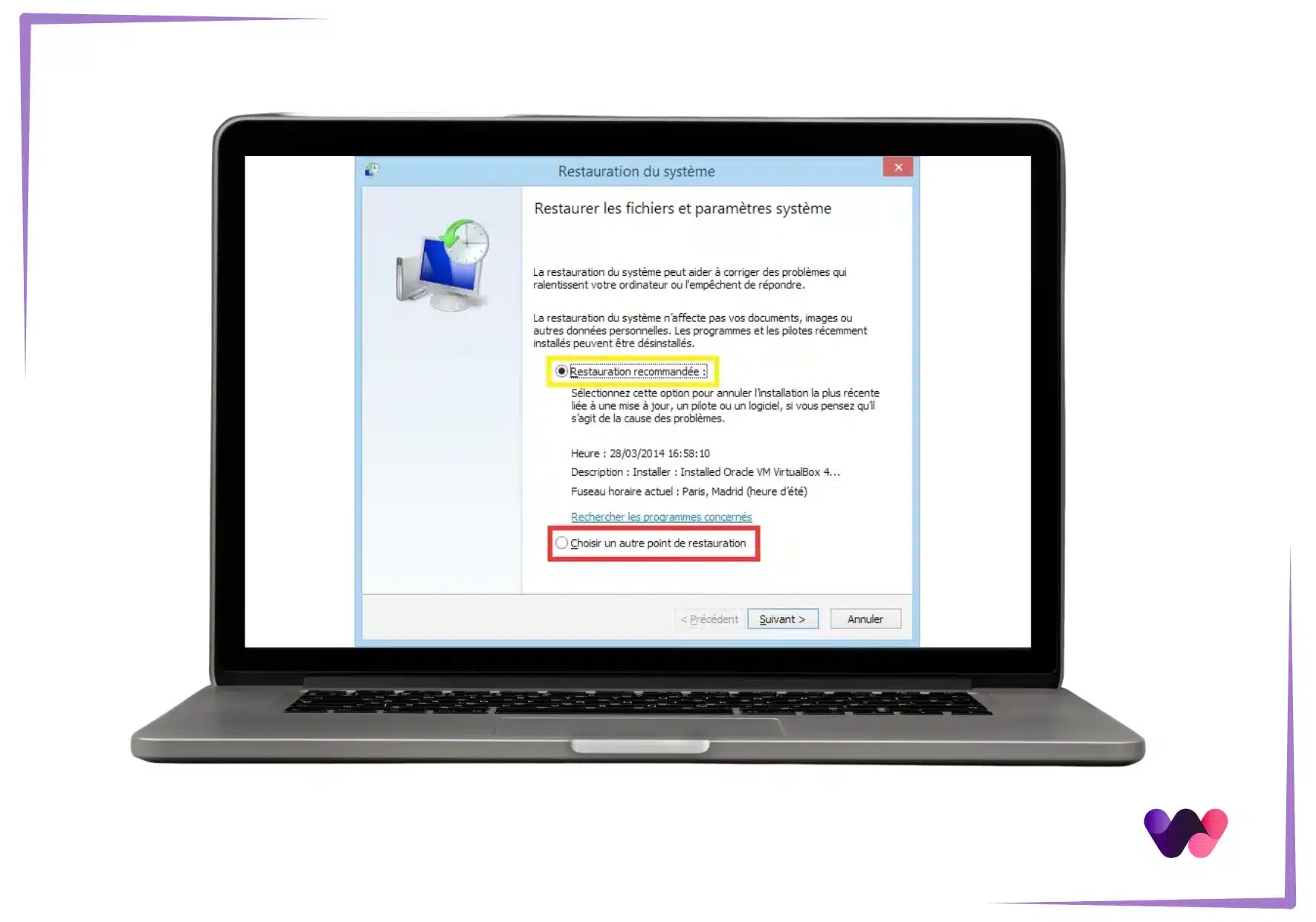 Restaurer le système d'exploitation Windows 7