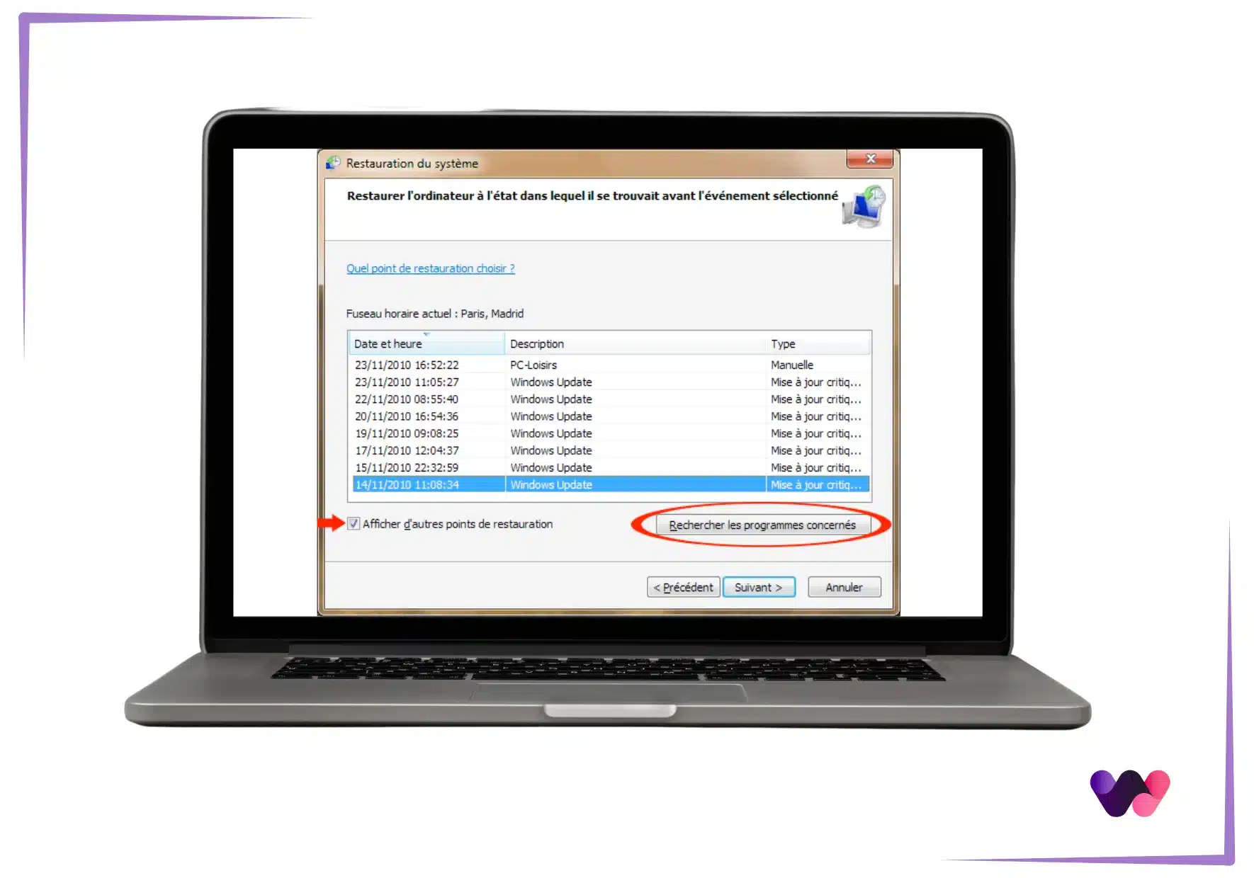Restaurer le système d'exploitation Windows 7