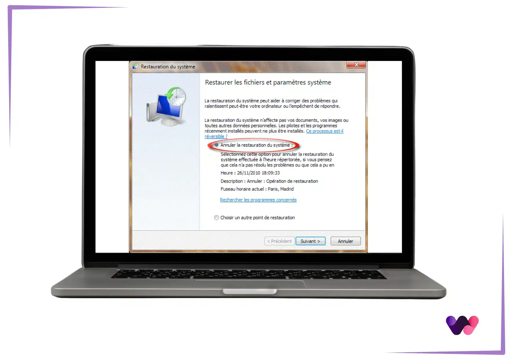 Restaurer le système d'exploitation Windows 7