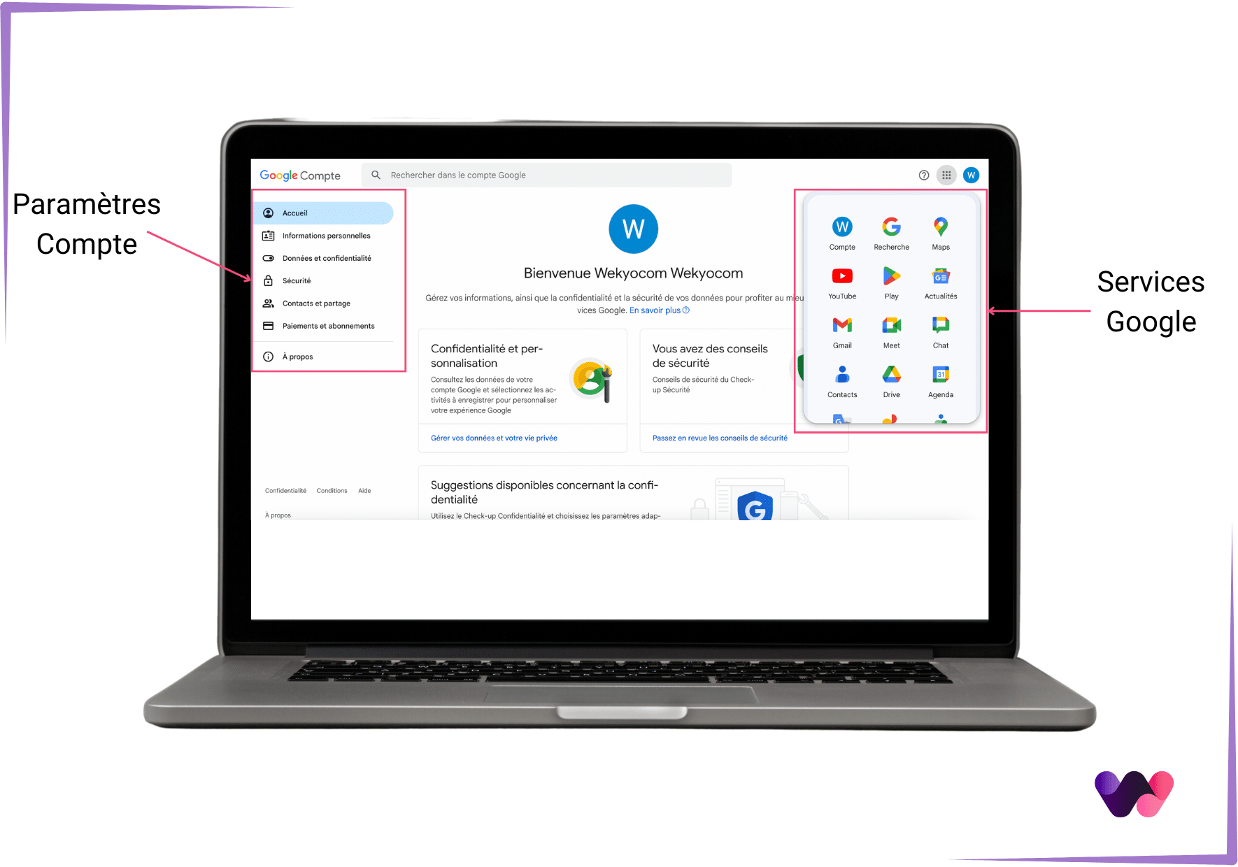 Page principale compte Google