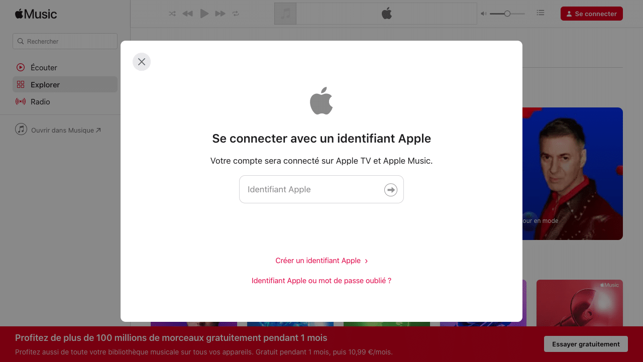 Connexion Apple music