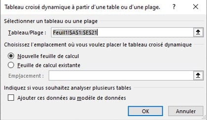 Paramétrage sélection