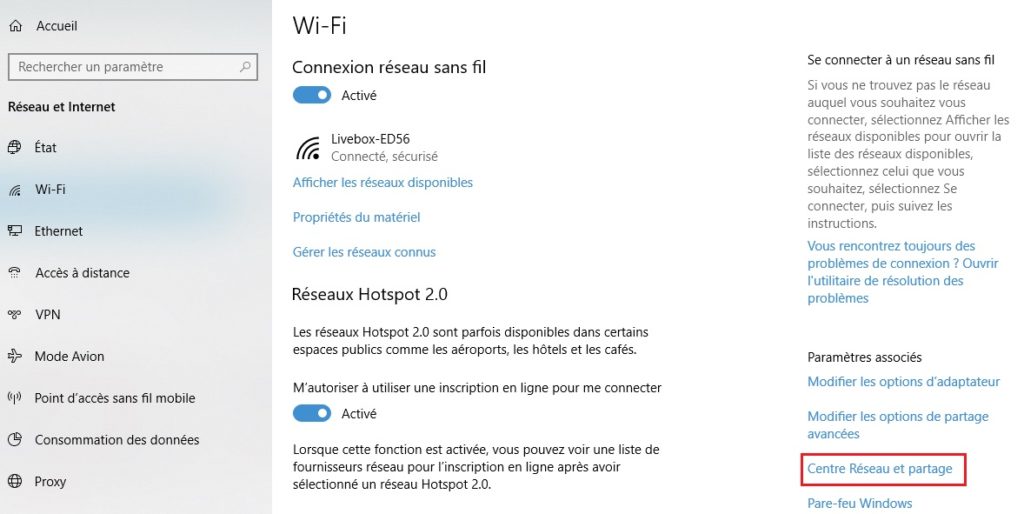 Paramètres Wifi