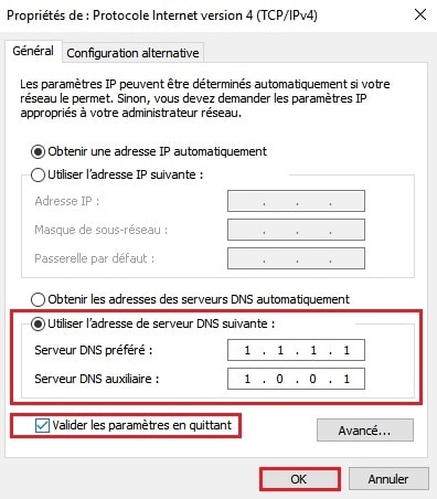 Changer les paramètres DNS